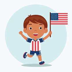 American Boy Running With United States Flag