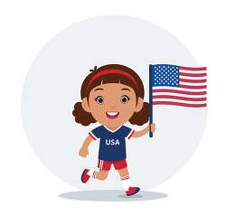 American Girl Running With United States Flag