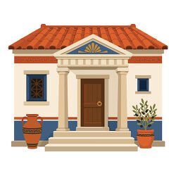 Ancient Greek House Red Tile Roof