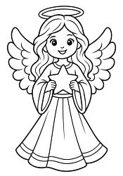 Angel Girl Holding Star Coloring Page