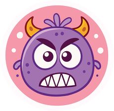 Angry Purple Monster Icon on Pink Background