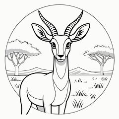 Antelope in a Grassy Landscape Coloring Page