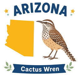 arizona cactus wren state bird with map