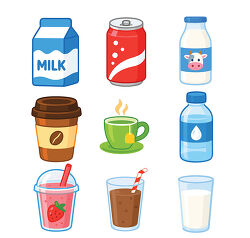 Assorted Drink Icons With Bottles Cups and Cans
