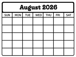 august 2026 blank monthly calendar grid printable
