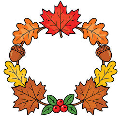 Autumn Leaf Wreath With Acorns And Red Berries