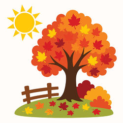 Autumn Tree With Fence And Sun