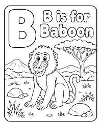 Baboon Savanna Letter B Coloring Page