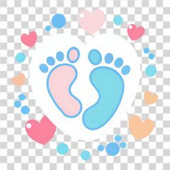 Baby Footprints Surrounded by Colorful Hearts and Bubbles