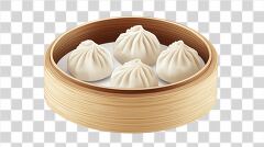 Bamboo Steamer Holds Fluffy Dumplings Ready for Serving