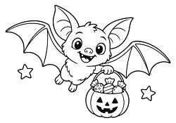 Bat Carrying Pumpkin Candy Bucket Coloring Page