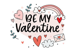 be my valentine decorative text illustration