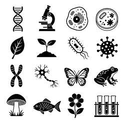 Biology science black icon set
