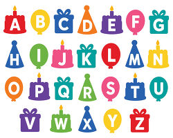 Birthday Alphabet With Cakes Balloons Hats And Gifts