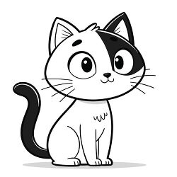 Black and White Cat Sitting With Curved Tail