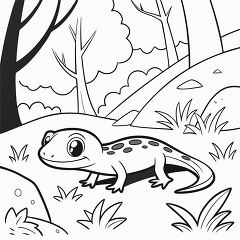 Black Outline Drawing of a Salamander in Nature