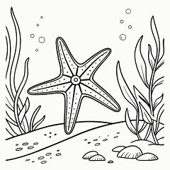 Black Outline Drawing of a Starfish in Underwater Setting