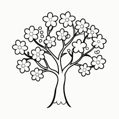 Blossom Tree Outline Design for Coloring Activities