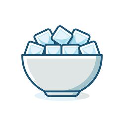 bowl filled with ice cubes white background