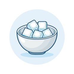 bowl of ice cubes blue circle background