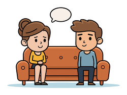 Boy and Girl Sitting on Sofa Illustration