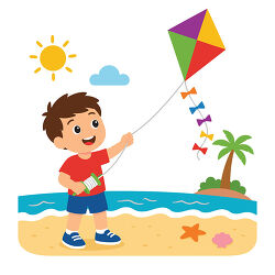 Boy Flying Kite At Beach