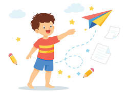 Boy Flying Paper Airplane School Activity