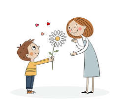 Boy giving flower to mom cartoon