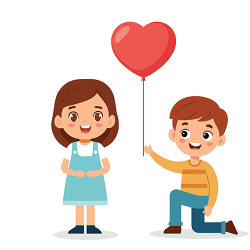 boy giving heart balloon to girl illustration
