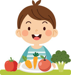 Boy Holding Plate of Vegetables