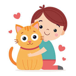 Boy hugging orange cat
