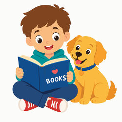Boy Reading Books With Dog