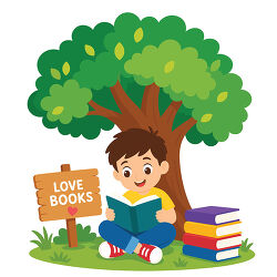 Boy Reading Under Tree