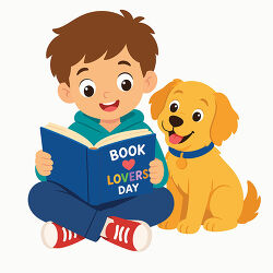 Boy Reading With Dog