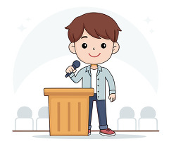 boy speaking at podium with microphone
