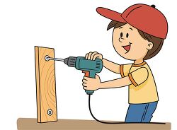 Boy using an electric drill
