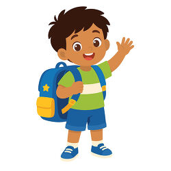 Boy With Backpack Waving