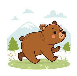 Brown Bear Running In Mountains Cartoon