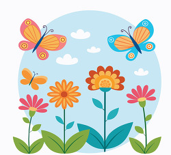 Butterflies Flowers Garden Spring Nature Illustration Kids Decor