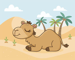 Camel resting in desert