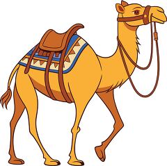 Camel With Bridle and Saddle in Simple Clip Art Style