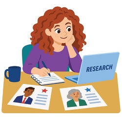 Candidate Research With Laptop and Profile Sheets