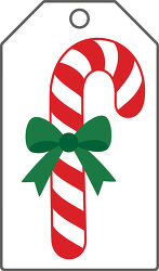 Candy Cane With Green Bow Christmas Gift Tag