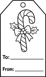 Candy Cane With Holly Bow Coloring Gift Tag