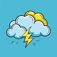 Cartoon Cloud with Lightning Bolt Illustration