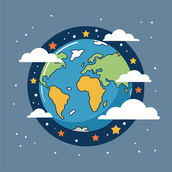 cartoon earth at night with stars and clouds