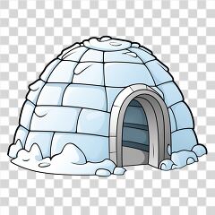 Cartoon Ice House With Snowy Details in Transparent Style