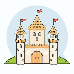 Cartoon Medieval Castle With Red Flags