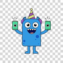 Cartoon Monster Enjoys Celebration With Festive Accessories