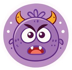 Cartoon Monster Icon With Angry Face and Horns